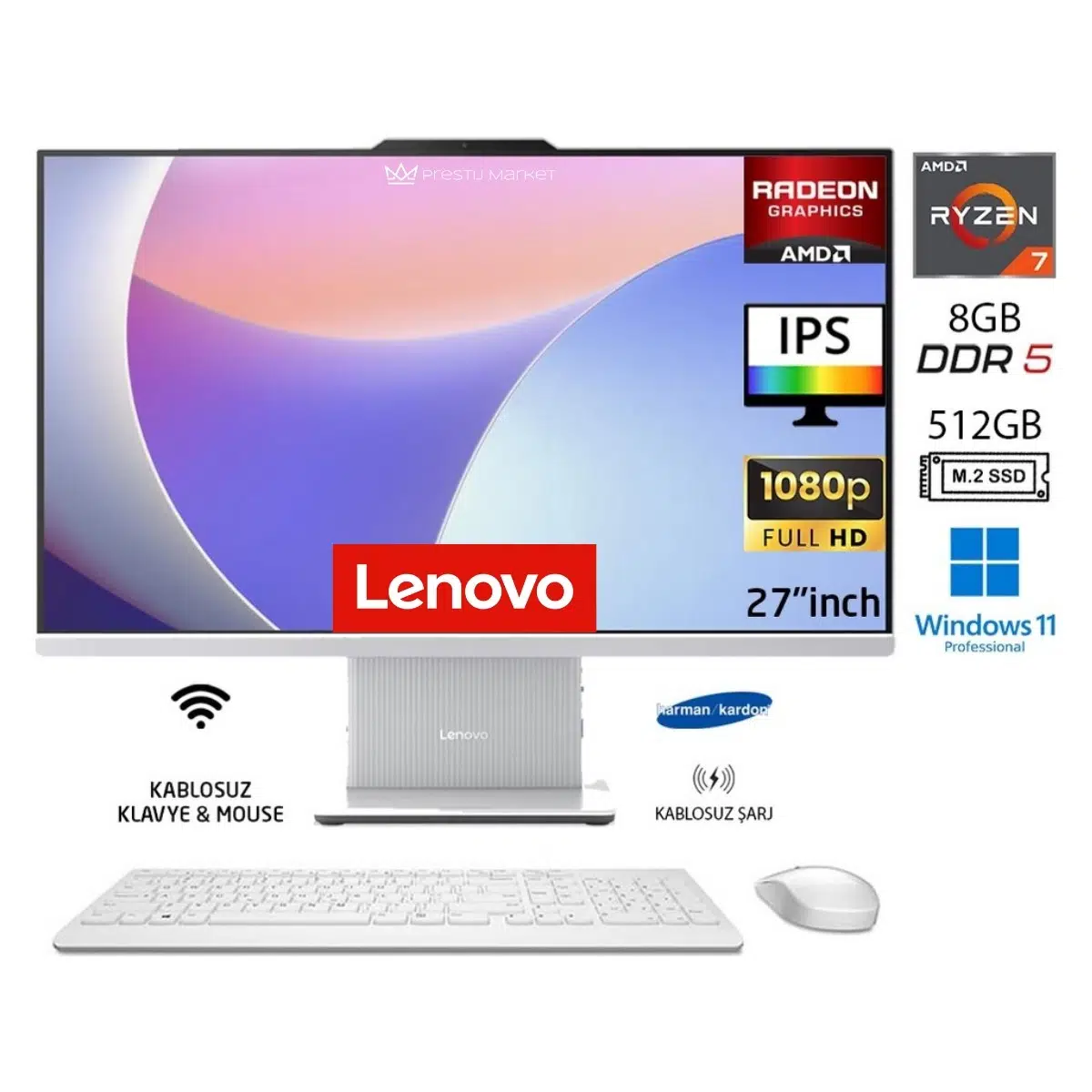 ıdeacentre 27ARR9 Aıo Ryzen7 7735HS 64GB 512GB SSD Bulut Gri WIN11 Pro 27" Fhd All In One Bilgisayar P5