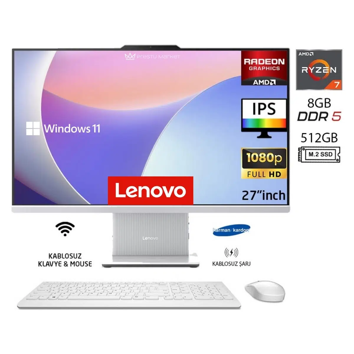 ıdeacentre 27ARR9 Aıo Ryzen7 7735HS 8gb 512GB SSD WIN11 Home 27" Fhd All In One Bilgisayar P13