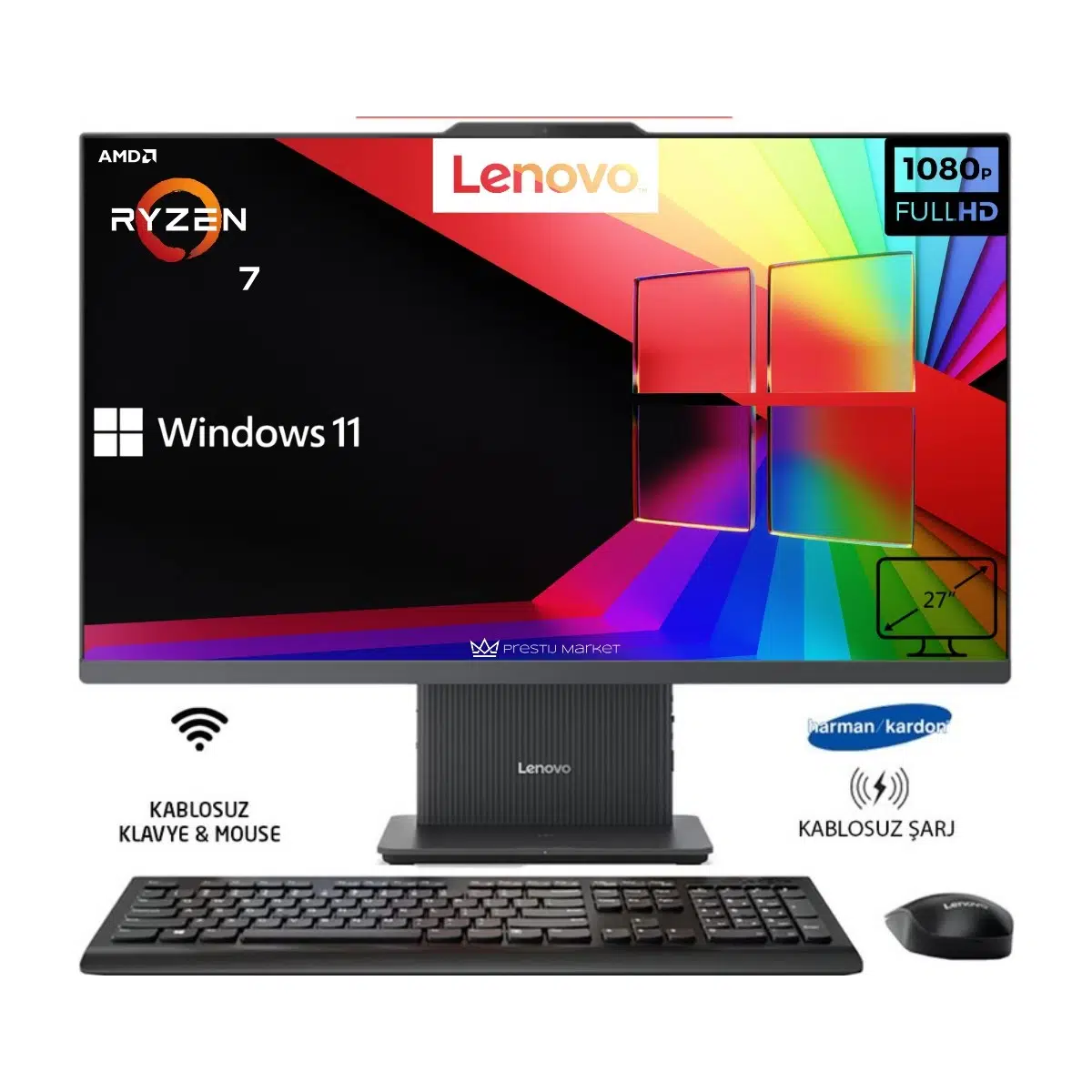 ıdeacentre 27ARR9 P9 Ryzen7 7735HS 32GB 1tb SSD Sıyah W11PRO 27" Fhd All In One Bilgisayar