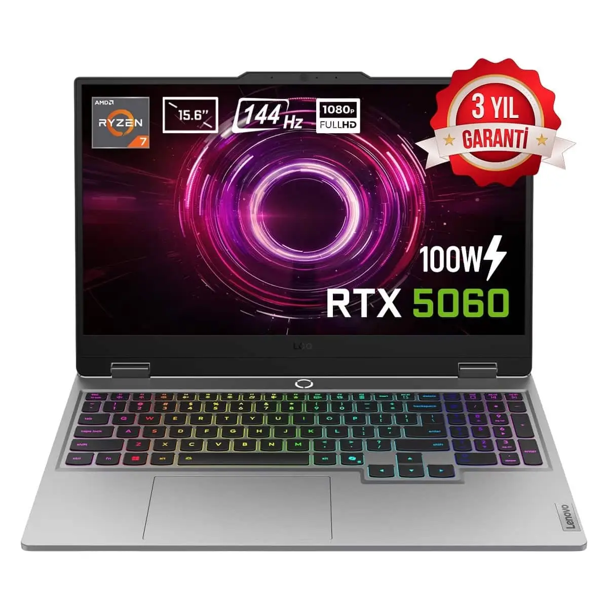 LOQ 15AHP10 AMD Ryzen 7 250 16GB DDR5 1TB SSD RTX 5060 8GB 100W 15.6 inç Full HD 144Hz IPS FreeDos Gaming Laptop (83JG008UTR)