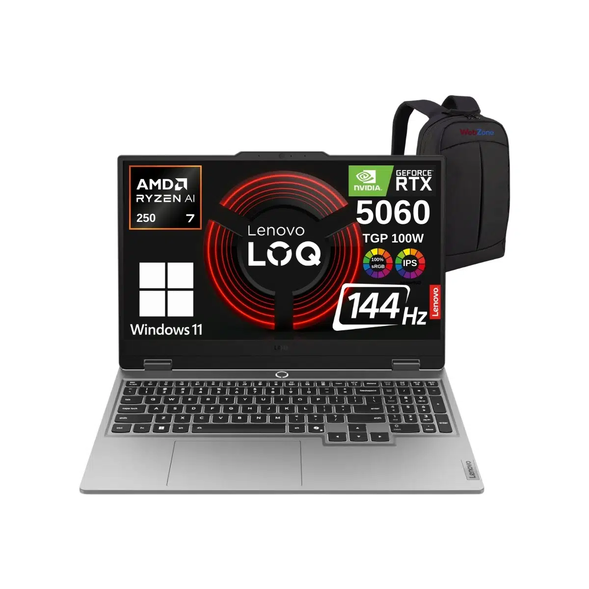 Loq 15AHP10WZ16 Aı Amd Ryzen7 250 20GB 512GB RTX5060 (100WATT) Fhd 15.6 IPS 144Hz Windows 11 Home Gaming Taşınabilir Bilgisayar - Webzone Çanta