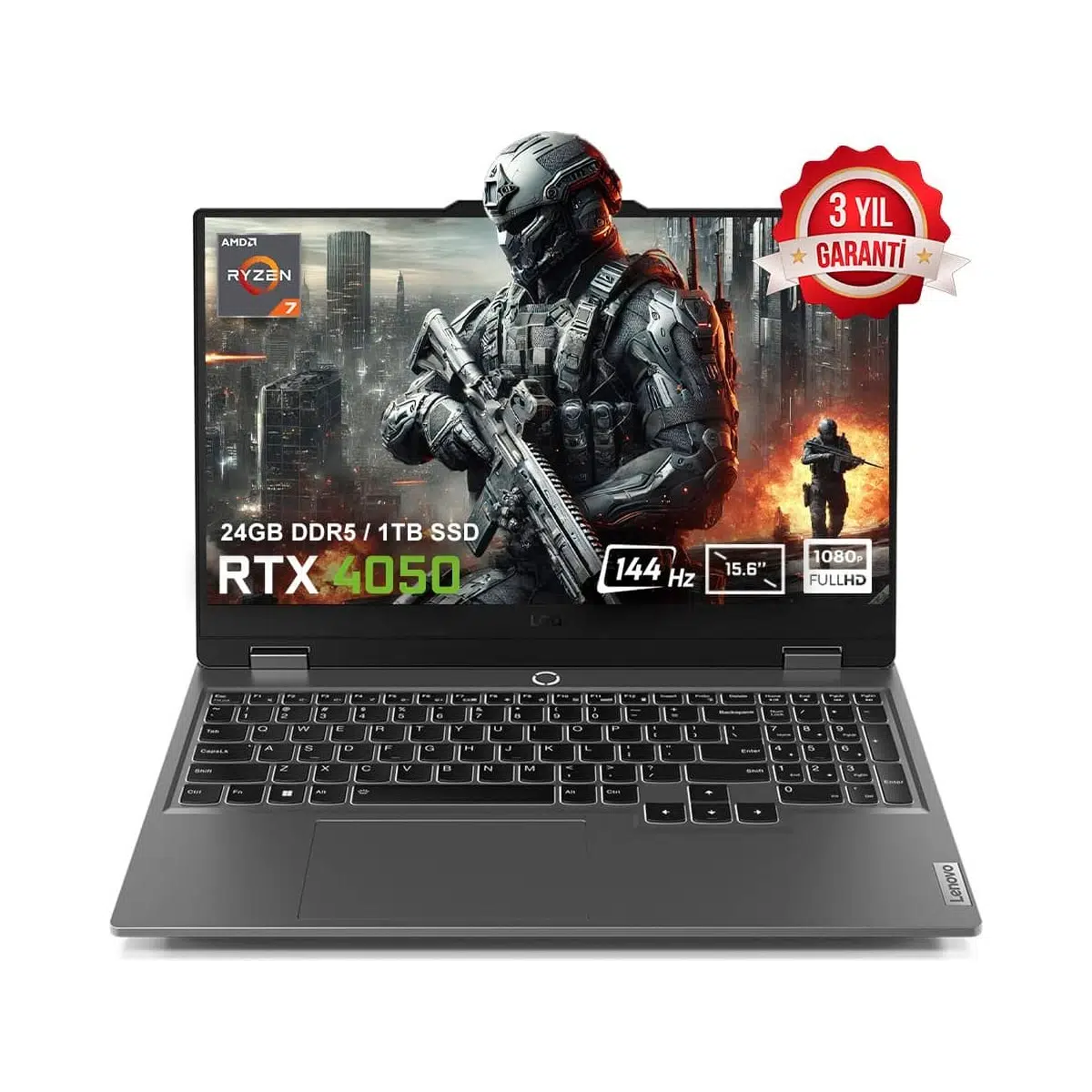 LOQ 15ARP9 83JC00FHTRv2 AMD Ryzen 7-7435HS 24GB DDR5 1TB SSD RTX4050 6GB 15.6 inç 144Hz Full HD FreeDos Gaming Laptop