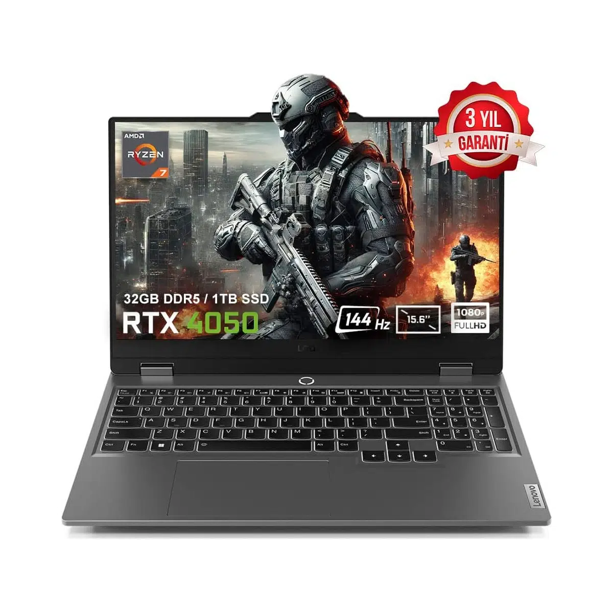 LOQ 15ARP9 83JC00FHTRv3 AMD Ryzen 7-7435HS 32GB DDR5 1TB SSD RTX4050 6GB 15.6 inç 144Hz Full HD FreeDos Gaming Laptop