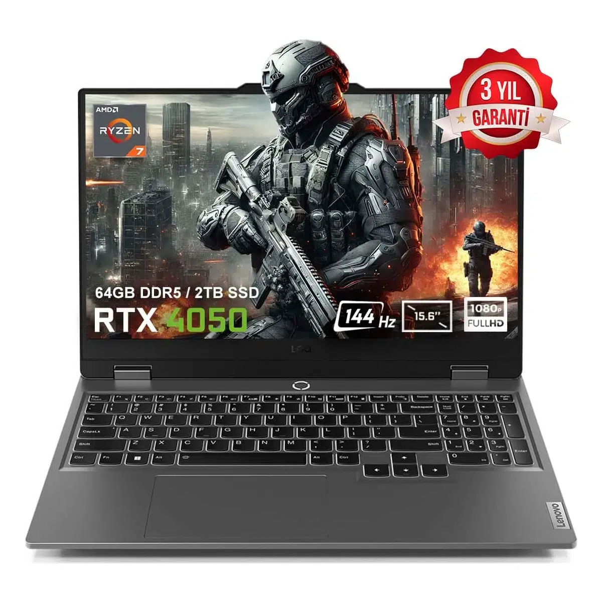 Loq 15ARP9 83JC00FHTRV7 Amd Ryzen 7-7435HS 64GB Ddr5 2tb SSD RTX4050 6gb 105W 15.6 Inç 144Hz Full Hd Freedos Gaming Laptop