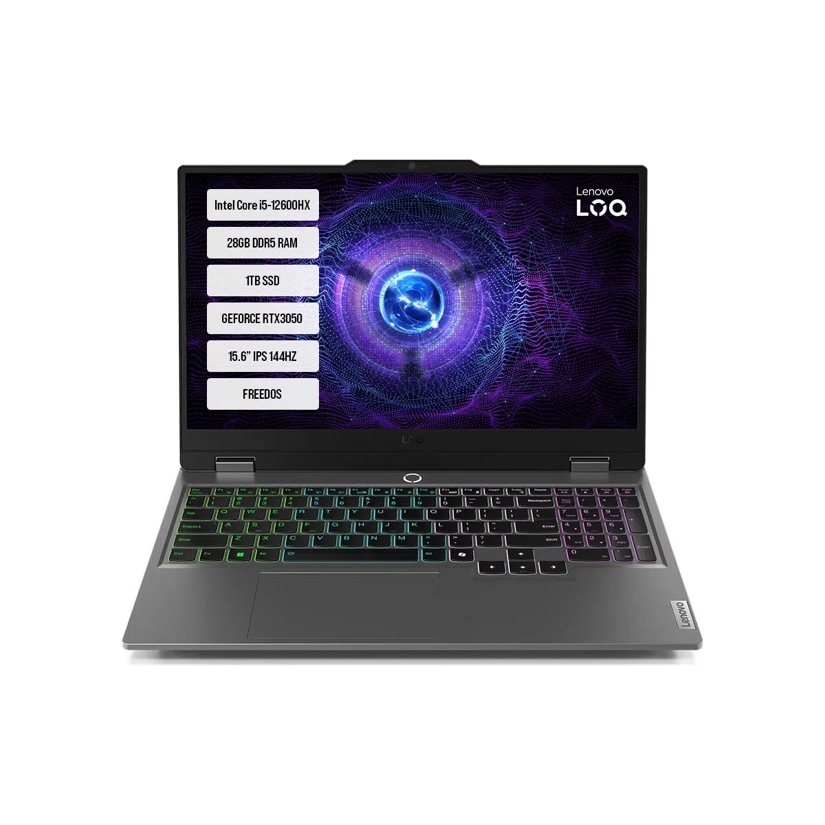LOQ 15IAX9 83GS00Q8TR-06 Intel Core i5-12450HX 28GB DDR5 1TB SSD RTX3050-6GB 95W 15.6" IPS 144HZ FreeDos Taşınabilir Bilgisayar