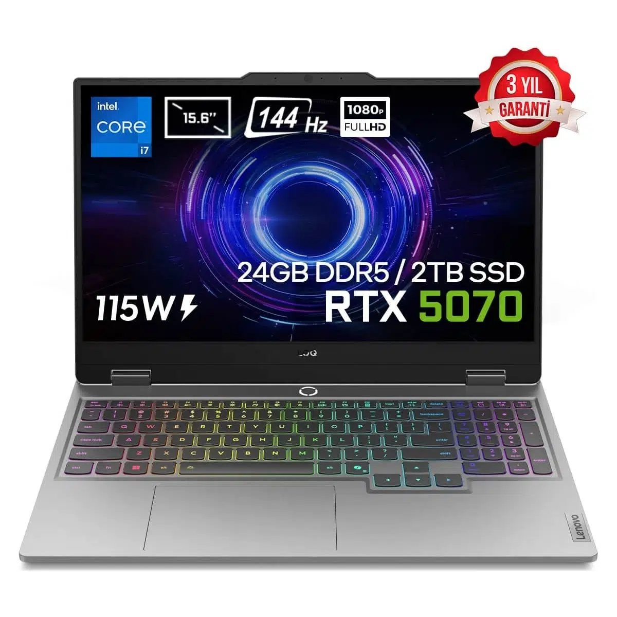 Loq 15IRX10 Intel Core I7-13650HX 24GB Ddr5 2tb SSD RTX5070 8gb 115W 15.6 Inç Full Hd 144Hz IPS Freedos Gaming Laptop (83JE00EWTRV1)