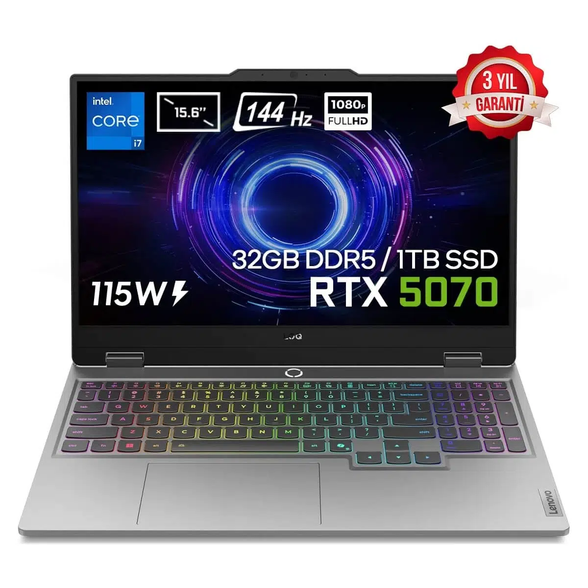 LOQ 15IRX10 Intel Core i7-13650HX 32GB DDR5 1TB SSD RTX 5070 8GB 115W 15.6 inç Full HD 144Hz IPS FreeDos Gaming Laptop (83JE00EWTRv4)