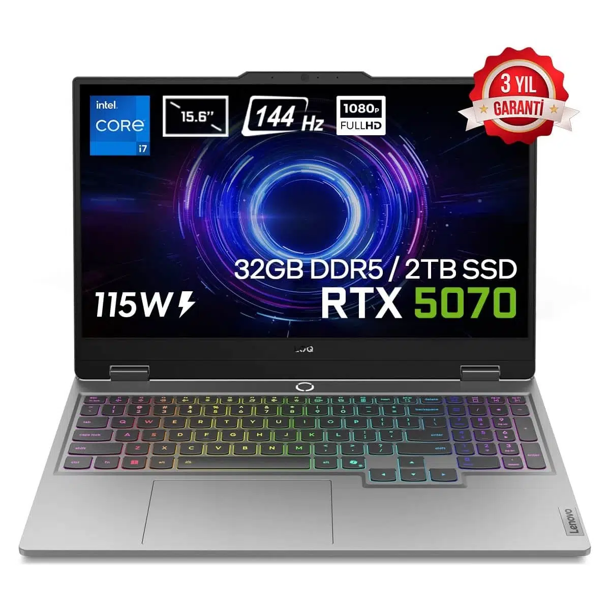 LOQ 15IRX10 Intel Core i7-13650HX 32GB DDR5 2TB SSD RTX 5070 8GB 115W 15.6 inç Full HD 144Hz IPS FreeDos Gaming Laptop (83JE00EWTRv5)