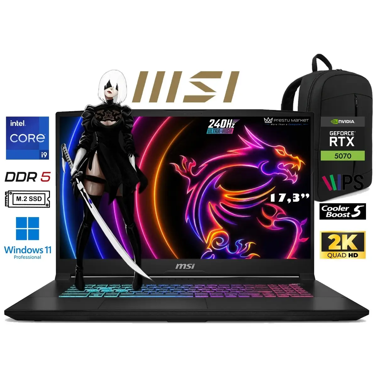 Msı katana 17 Hx B14WGK-048XTR Intel Core I9 14900HX 32GB 2tb SSD RTX5070 W11 Pro 17.3" Qhd 240Hz Taşınabilir Bilgisayar Prestij Çanta
