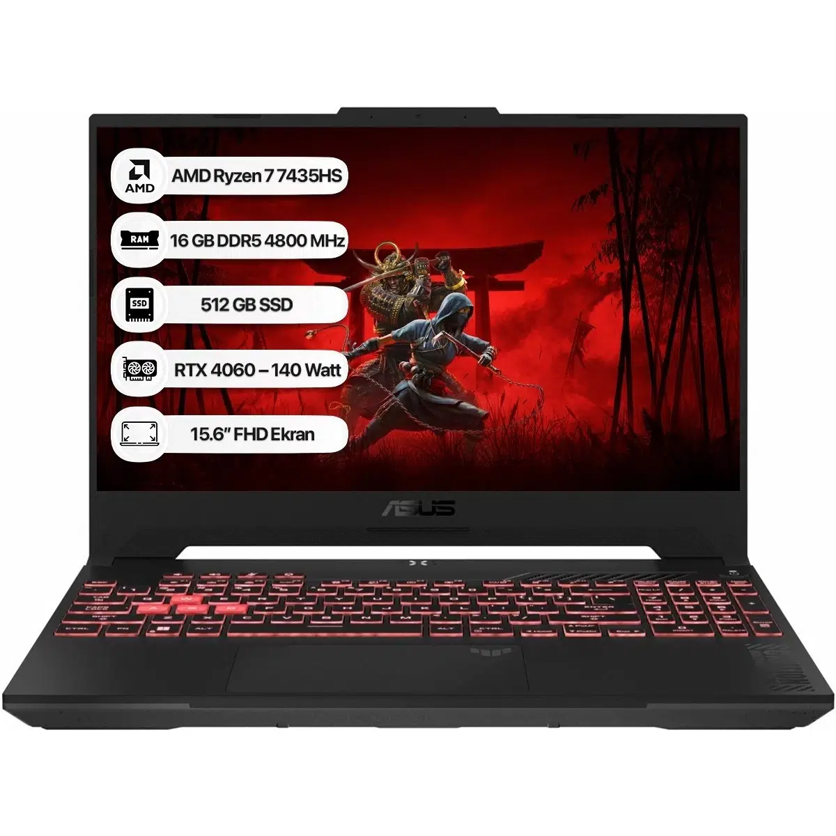 Tuf Gaming A15 FA507NVR-LP030 Amd Ryzen 7 7435HS 16 GB 512 GB SSD Rtx 4060-140WATT 144 Hz Freedos 15.6" Fhd Taşınabilir Bilgisayar
