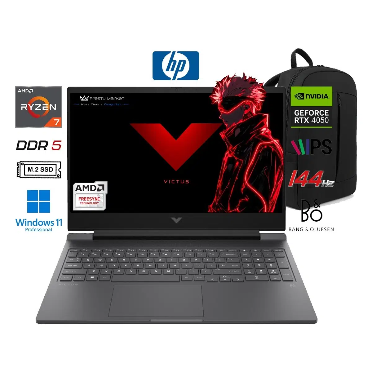 victus 15-FB3038NT BX9U9EA 6gb RTX4050 Amd Ryzen 7 7445H 32GB Ram 2tb SSD 15.6 Inç Fhd 144Hz W11 Pro Taşınabilir Bilgisayar Prestij Çanta