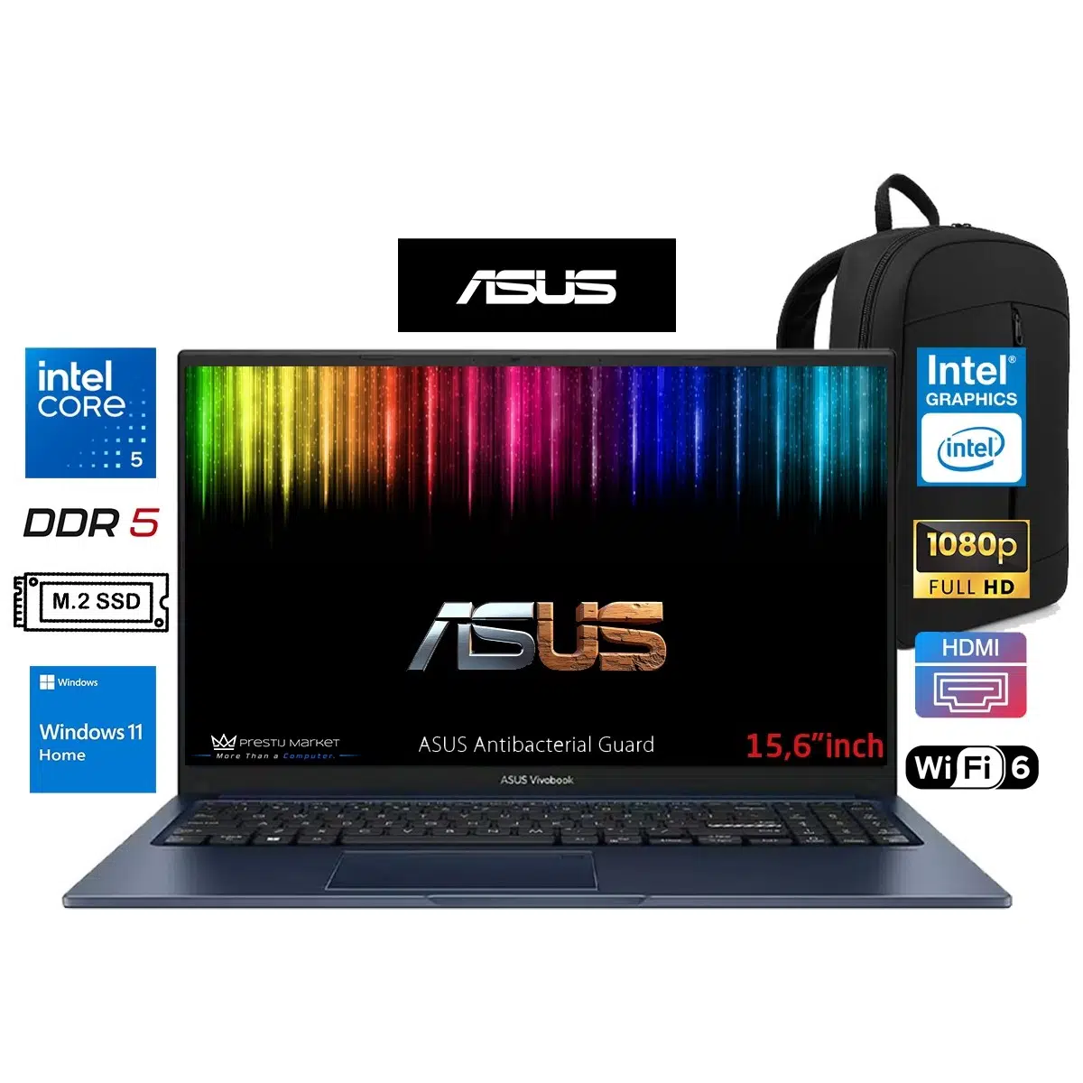 vivobook 15 X1504VA Intel Core 5 120U 16GB Ddr5 1tb SSD Windows 11 Home 15.6" Fhd Taşınabilir Bilgisayar Prestij Çanta